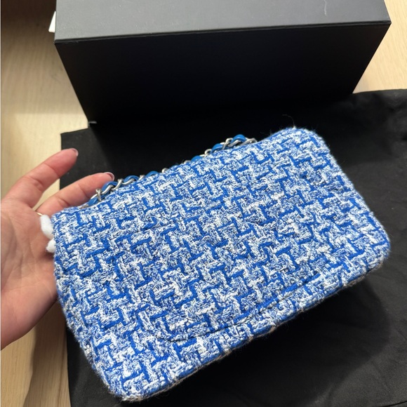 NIB Chanel Blue Tweed and white mini flap with silver hardware - Picture 7 of 11
